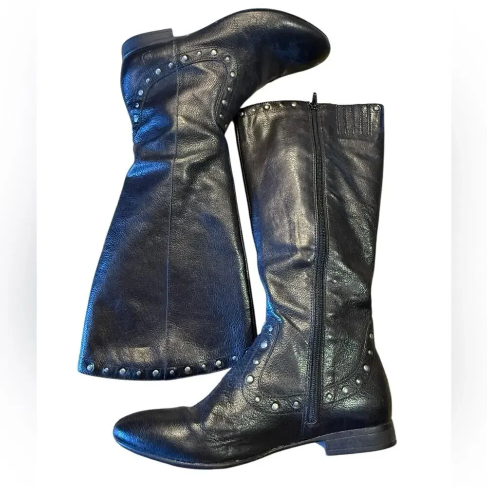 Born Lizzie Women’s Size 8 Black Leather Studded Knee-High Boots